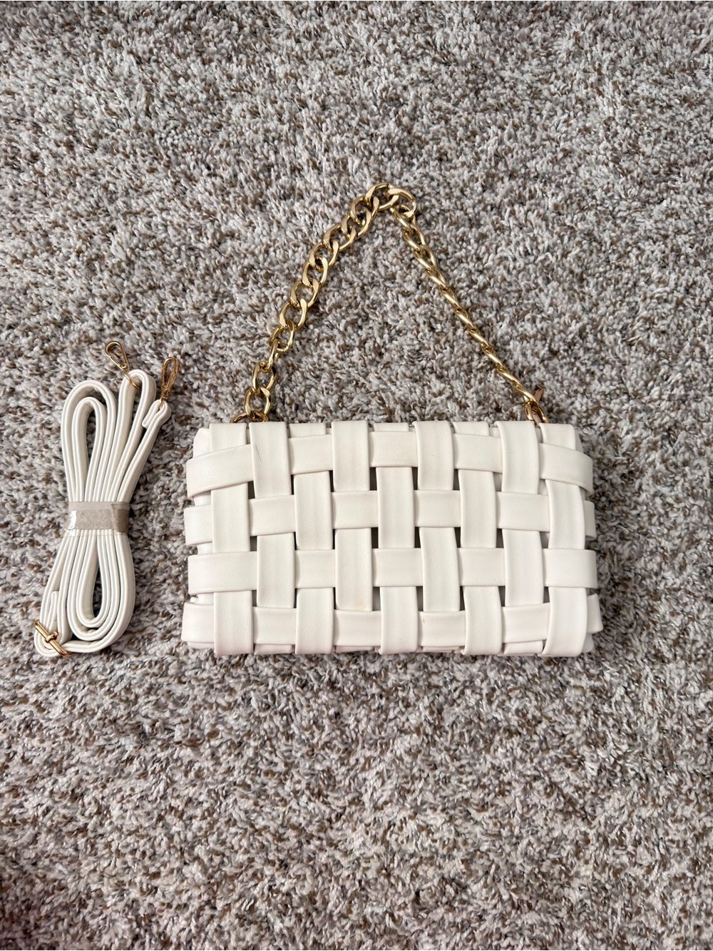 Woven White Chain Shoulder Bag with Removable Strap